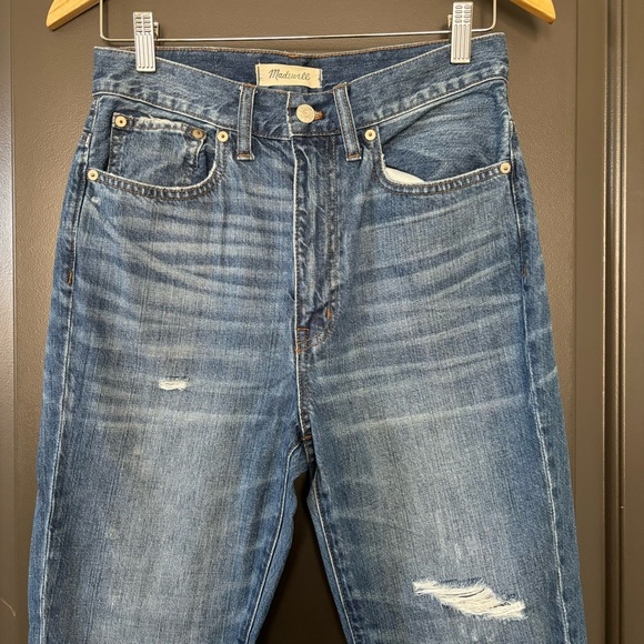 Madewell Rigid High-Rise Medium Wash Distressed 100% Cotton Skinny Jeans 27 - Picture 6 of 11